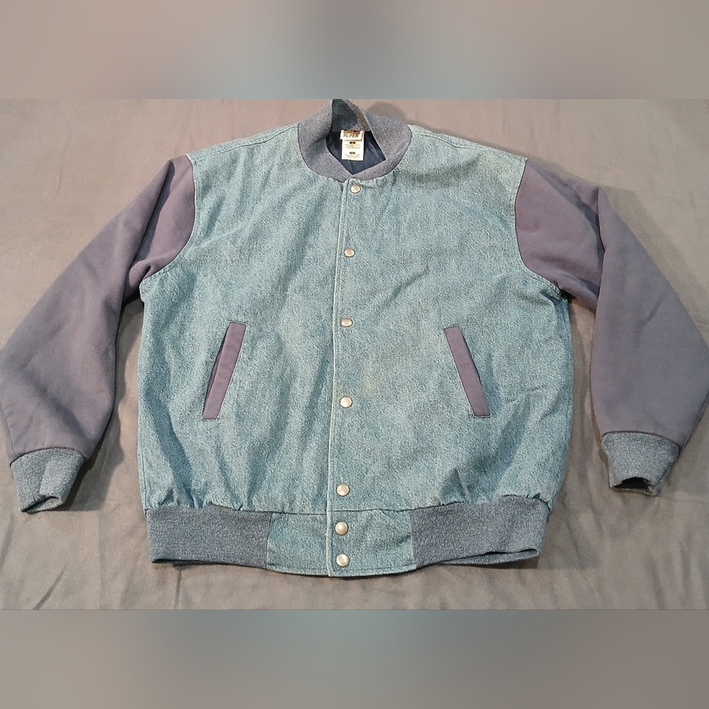 Fruit Of The Loom Men's Blue and Gray Bomber Jacket Size L